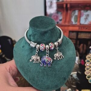Silver Elephant Charm Bracelet with Multicolor Accents